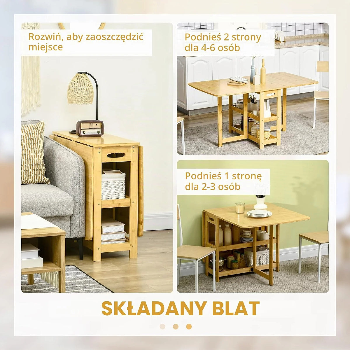 HOMCOM Składany stół dla 6 osób 149,5 x 80 x 73,5 cm Naturalny