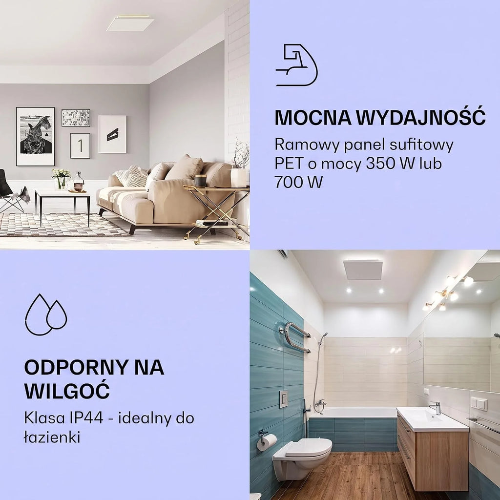 Klarstein Ogrzewanie na podczerwień, ogrzewanie na podczerwień z termostatem, ogrzewanie z wykrywaniem otwartego okna i pilotem zdalnego sterowania, ogrzewanie bez CO2, montaż sufitowy, IP44, 350 W