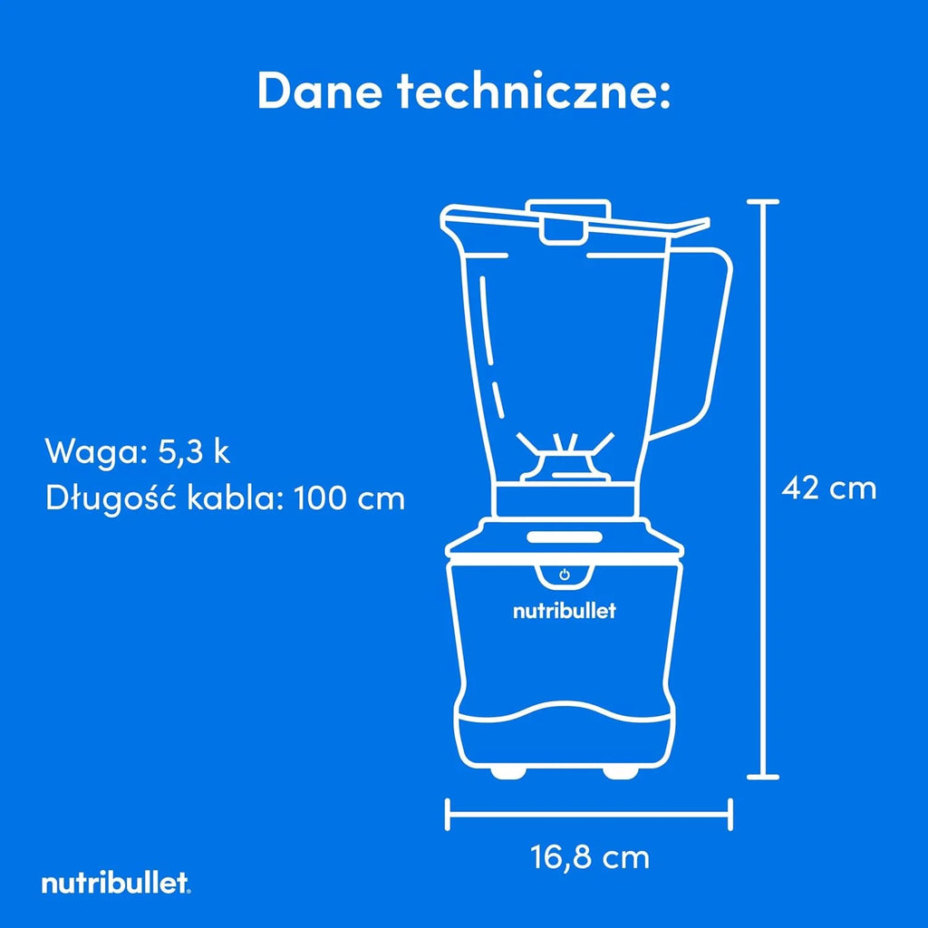 Nutribullet SmartSense Blender Combo NBF550DG z 5 zmiennymi prędkościami, funkcją pulsu, kubek 946 ml i 710 ml z uchwytem, inteligentny cykl automatyczny, pokrywa To-Go, 1500 W, czarny