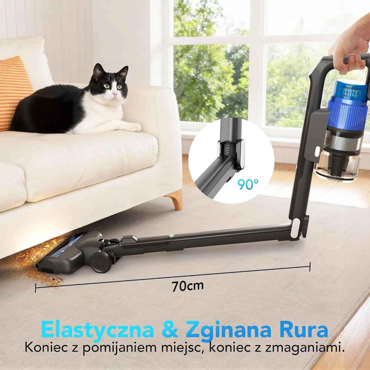 Greenote GSC80 Bezprzewodowy Odkurzacz Pionowy 45KPa/600W, ze Stacją Ładowania, Czas Pracy do 60 Min, Składana Rura, Ekran Dotykowy, Szczotka Anti-Tangle do Sierści Zwierząt, Dywany i Twarde Podłogi