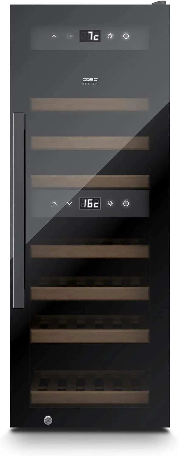 CASO WineExclusive 38 Smart lodówka na wino, do 38 butelek, dwie oddzielne strefy temperatury regulowane w zakresie 5°-20°C, oświetlenie LED, z modułem Wi-Fi i aplikacją