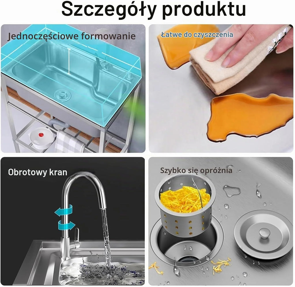 Zlew gospodarczy ze stali nierdzewnej,pojedyncza komora,wolnostojący, komercyjny,restauracja,kuchnia,stacja do mycia naczyń,zewnętrzny zlew ogrodowy do mycia z kranem restauracji,kuchni(27.5x18.1x2
