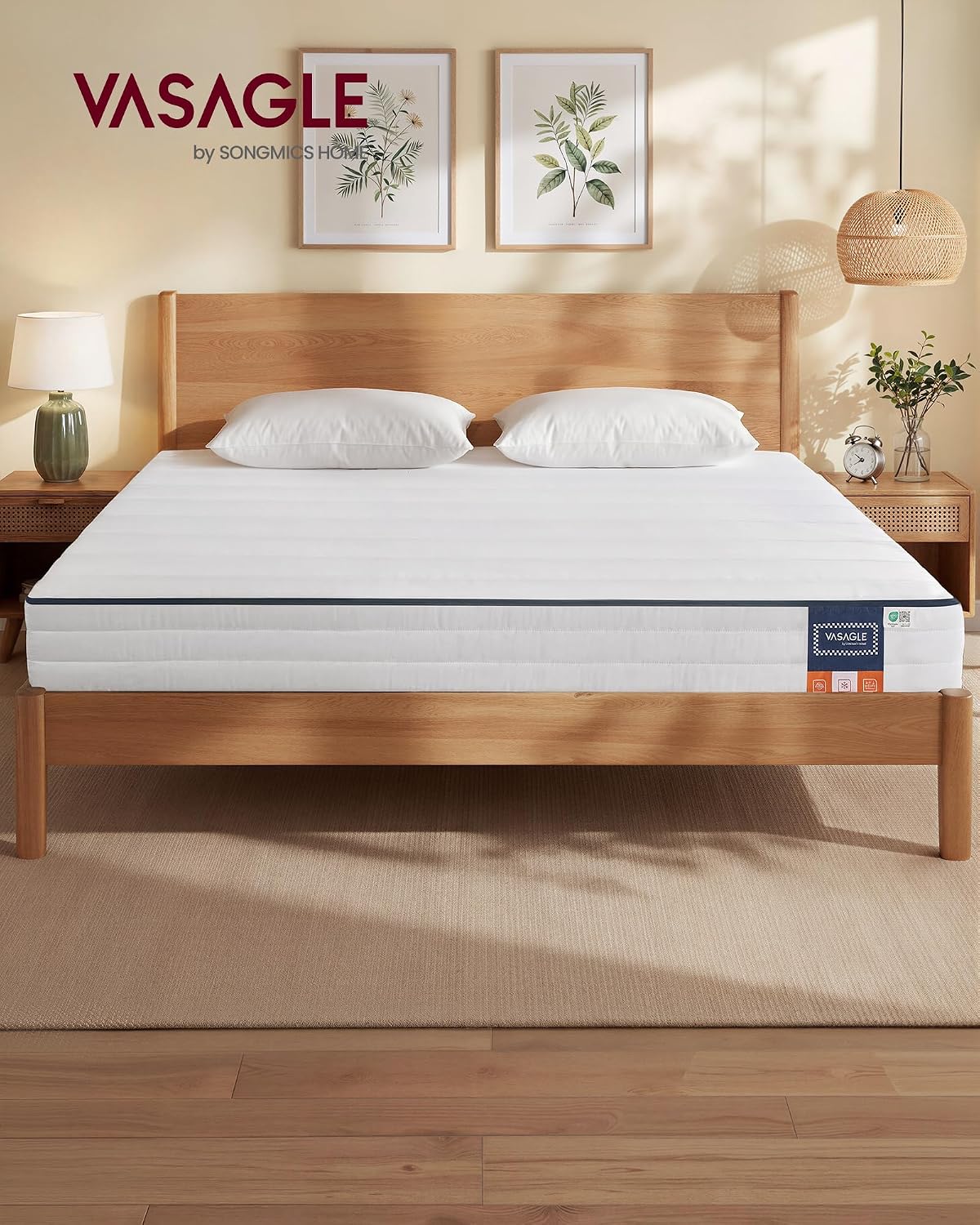 VASAGLE Materac 160 x 200 cm, materac 2-osobowy, żelowa pianka z pamięcią kształtu, 7-strefowa pianka z pamięcią kształtu, oddychający pokrowiec, zdejmowany i nadający się do prania w pralce, grubość
