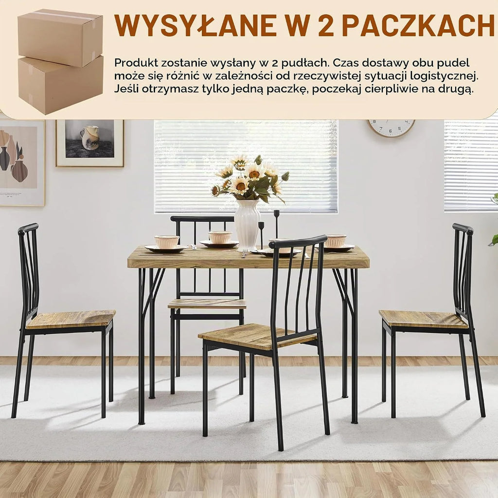 Yaheetech Zestaw do jadalni, stół do jadalni z 4 krzesłami, zestaw do jadalni, prostokątny, zestaw stołowy dla 4 osób, zestaw mebli kuchennych do jadalni, salonu, na taras, brązowy