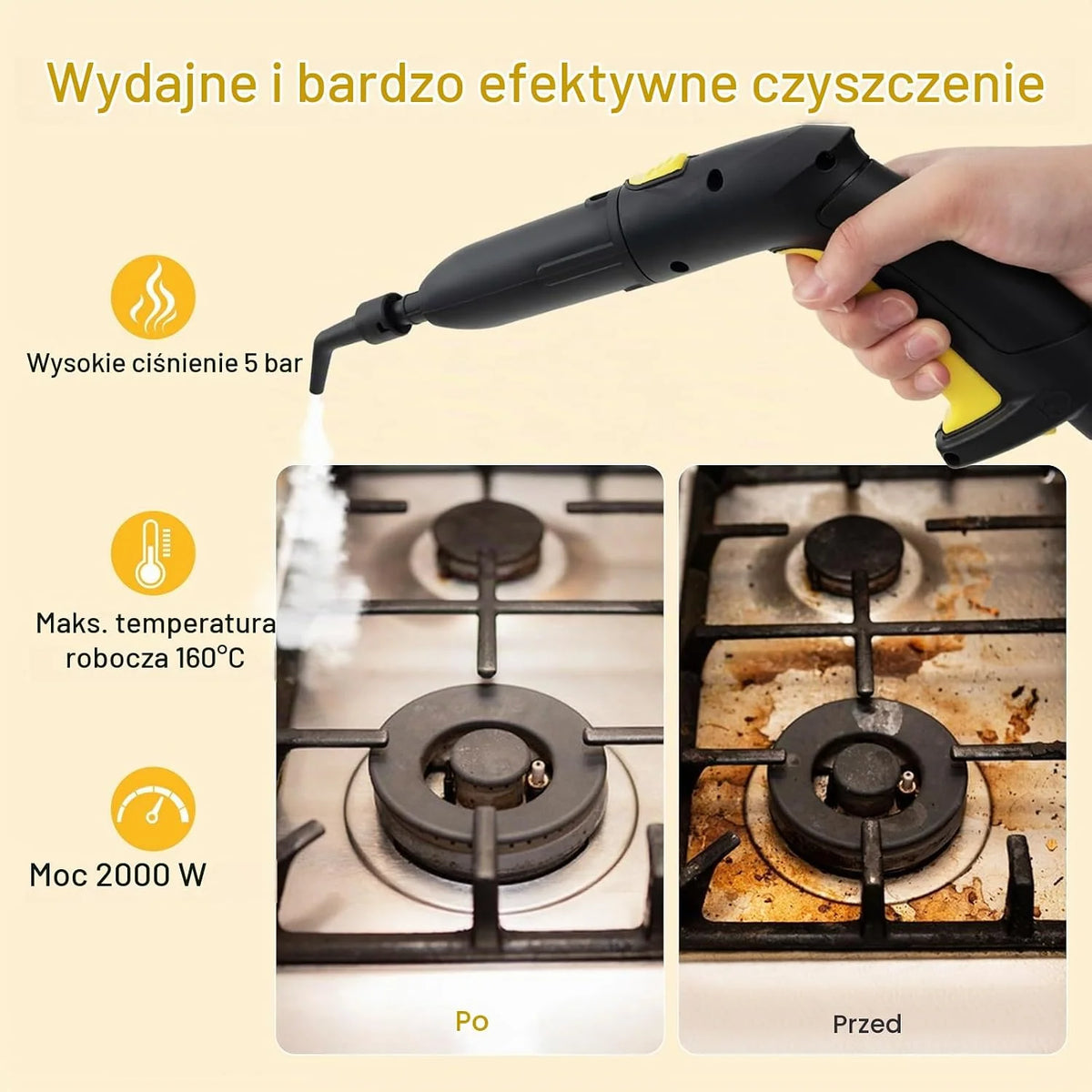 COSTWAY Myjka parowa 2000W, Para pod ciśnieniem: 5 bar, Zbiornik: 1,8L, Temperatura: do 160℃, Odkurzacz do podłóg z 29 akcesoriami i wałkami, Urządzenia parowe w zestawie z 5m kablem zasilającym