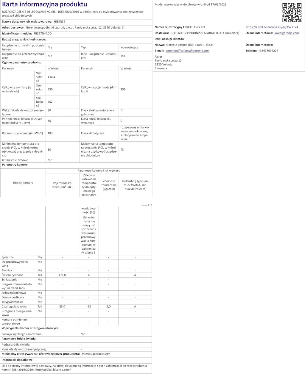 Hisense RB327N4ADD lodówko-zamrażarka, EEK D, Total NoFrost, wymienny ogranicznik drzwi, kratka na butelki, pojemność lodówki 171 l, 85 litrów, Inox Look