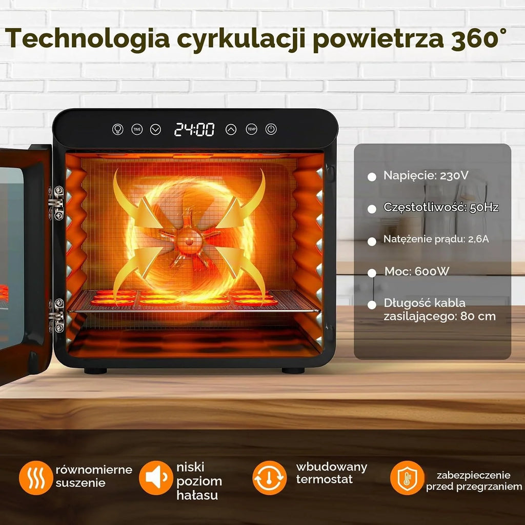 COSTWAY Suszarka do żywności 600W z 7 tacami ze stali nierdzewnej, z timerem 24h i temperaturą 30-75℃, suszarka do mięsa, warzyw i owoców, 34 x 40,5 x 32cm