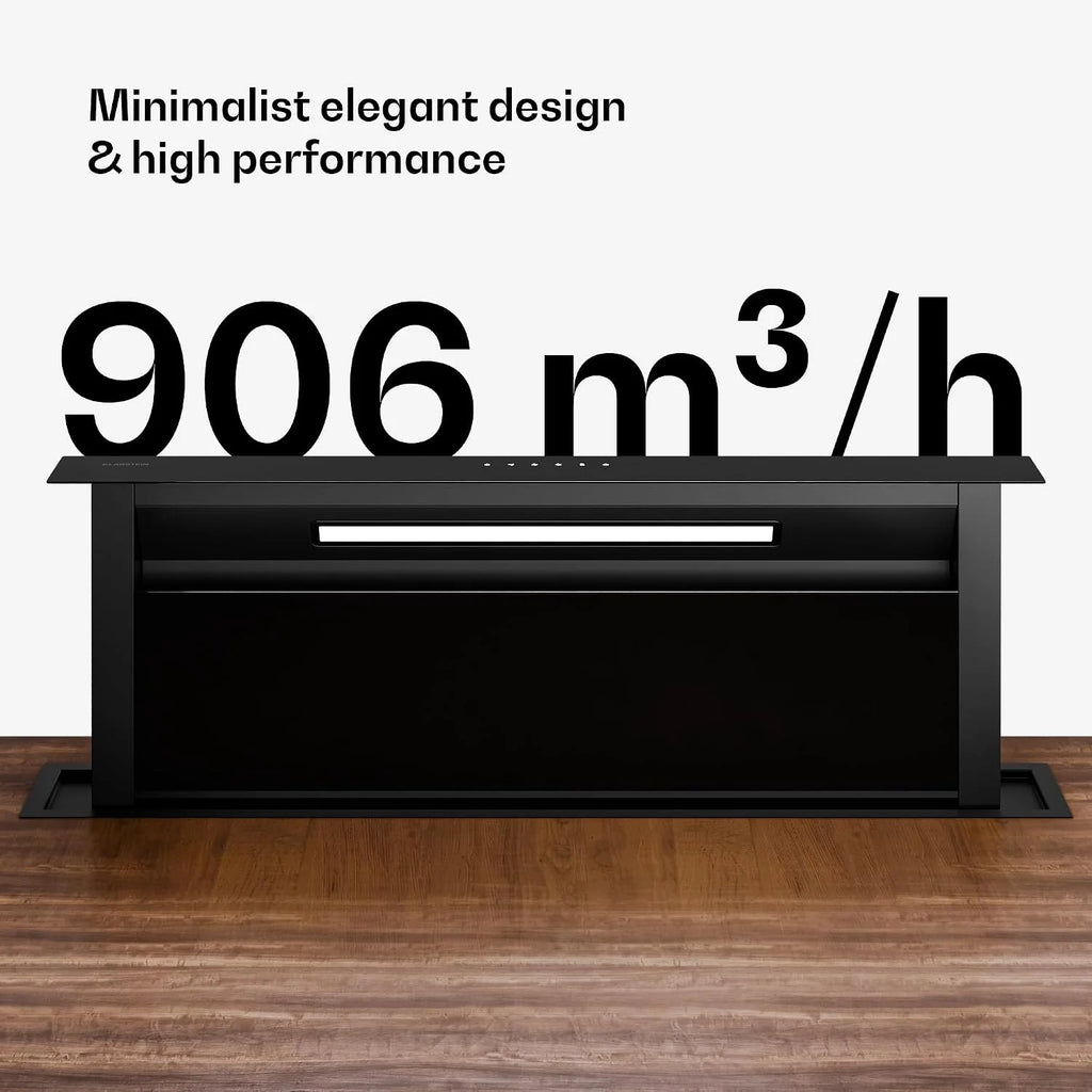 Klarstein Velaire Okap kuchenny 90 cm - A++ Downdraft, przepływ powietrza 906 m³/h, obsługa dotykowa, LED, cichy, filtr nadaje się do mycia w zmywarce, okap kuchenny 90 cm