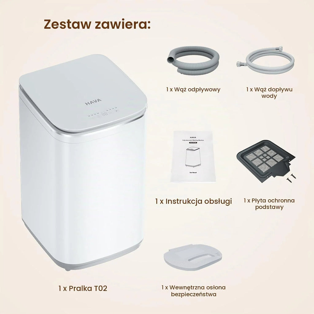 HAVA Mini pralka, pojemność 3 kg, mała pralka i wirówka, w pełni automatyczna, z 8 programami, funkcja prania na gorąco i pompa odpływowa, oszczędność miejsca w mieszkaniu, mieszkaniu i kamperze