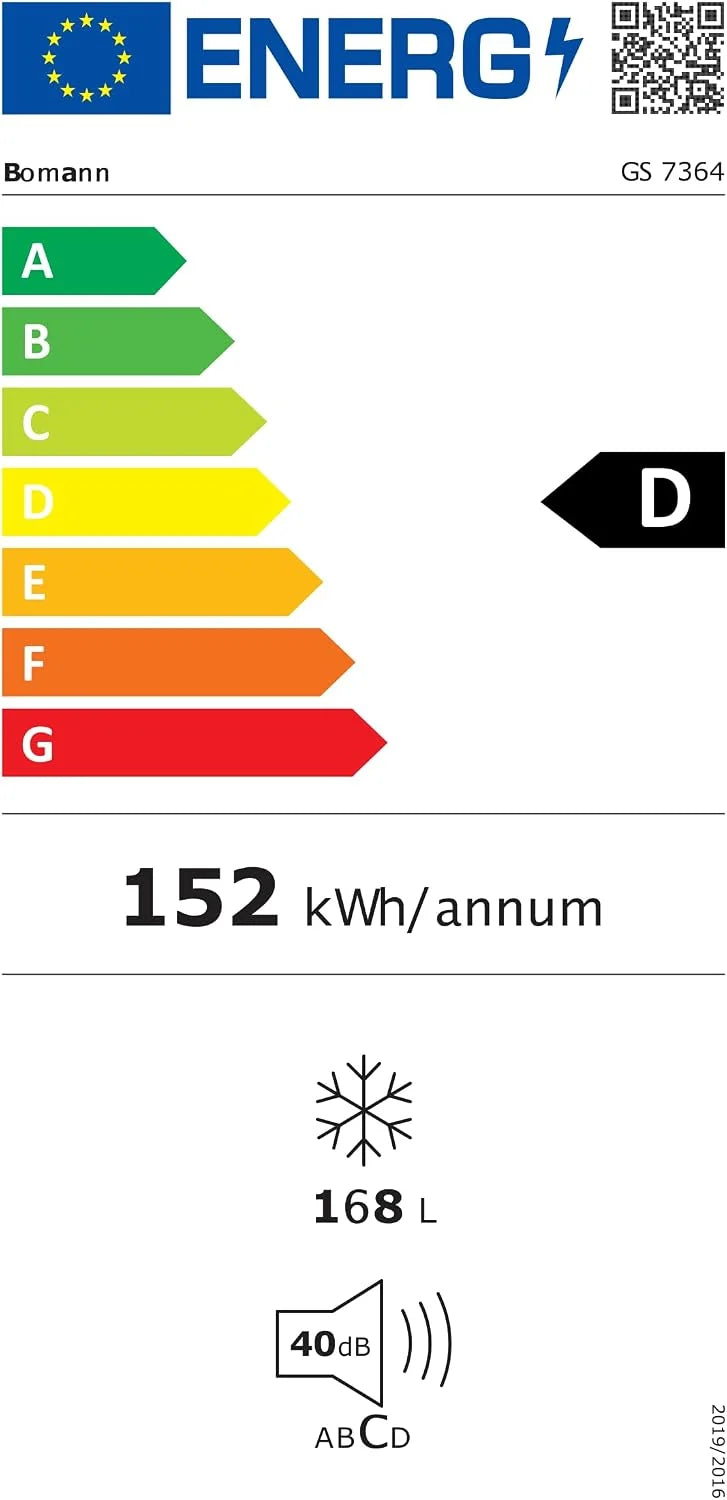 Zamrażarka Bomann® 143 cm, Komora zamrażarki 4-gwiazdkowa, Zakres temperatur: ≤ -18°C, Cicha zamrażarka (40 dB), Odwracalne zawiasy drzwi, Duża zamrażarka, Zamrażarka 168 l, GS 7364 stal nierdzewna
