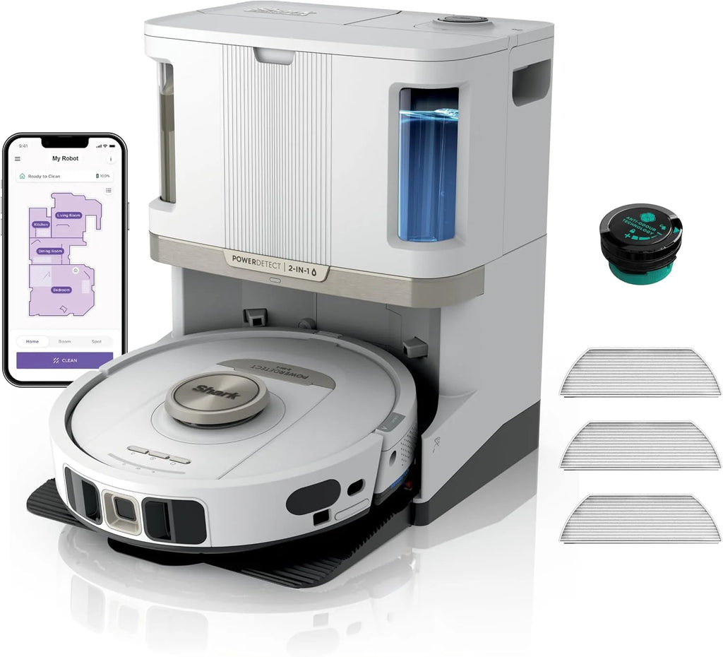 Shark PowerDetect Robot odkurzająco-mopujący 2 w 1, automatyczne opróżnianie, napełnianie i czyszczenie NeverTouch Pro (60 dni), 3D i LiDAR, NeverStuck, WiFi/aplikacja, biały, AV2800ZEEUWH