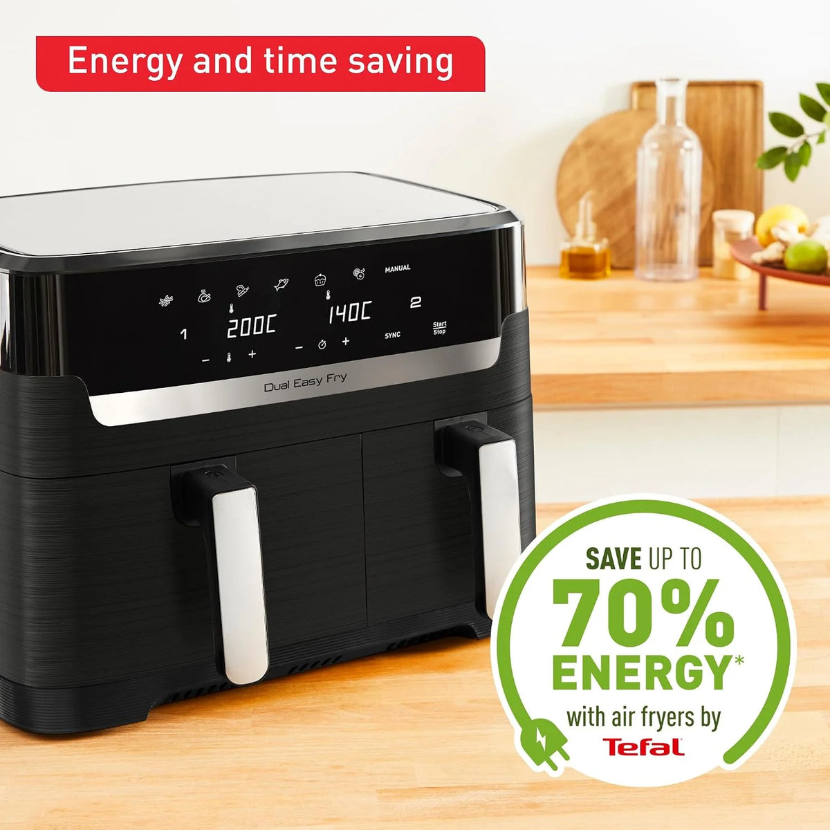 Tefal EY9018 Dual Easy Fry, Frytkownica Beztłuszczowa, Czarna Matowa, 8,3 L, Dwie Szuflady