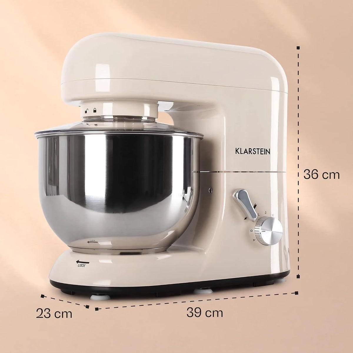 Klarstein Robot kuchenny, Maszyna do wyrabiania ciasta z misą 5L, 2000W profesjonalny robot z hakiem i trzepaczką, Uniwersalny z 6 biegami, Maszyna do mieszania, ugniatania i ubijania