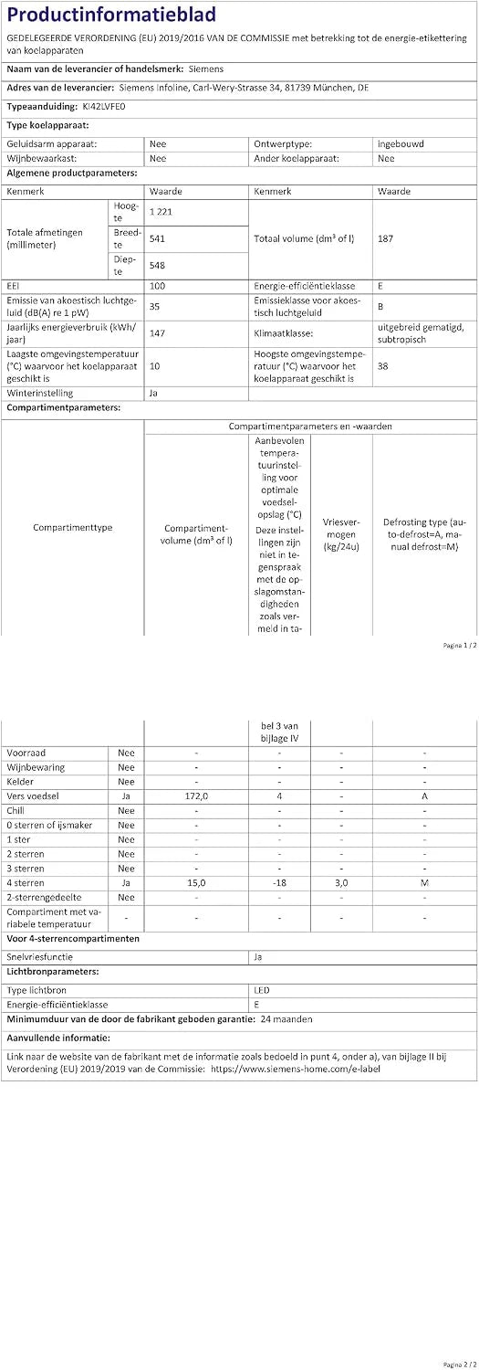 Siemens KI42LVFE0 iQ300 lodówka do zabudowy z zamrażarką, wnęka 122,5 x 56 cm, płaski zawias, 187 l, supercooling – szybsze chłodzenie, oświetlenie LED, równomierne oświetlenie