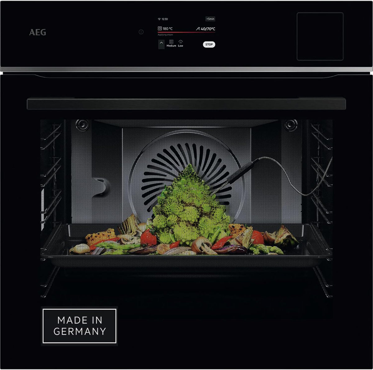AEG Kuchenka parowa do zabudowy WiFi – seria 8 Touch Swipe – krok po kroku wspomagane gotowanie – Made in Germany – 100% auto-parowy & SousVide – przepisy na aplikacje – TP8SB73ZAB