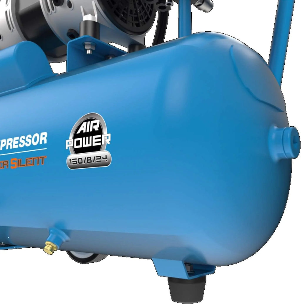 Güde 50136 sprężarka Airpower 150/8/24 Silent (podwójny agregat tłokowy z napędem bezpośrednim, 0,75 kW, 230 V, bezolejowy, 8 barów)