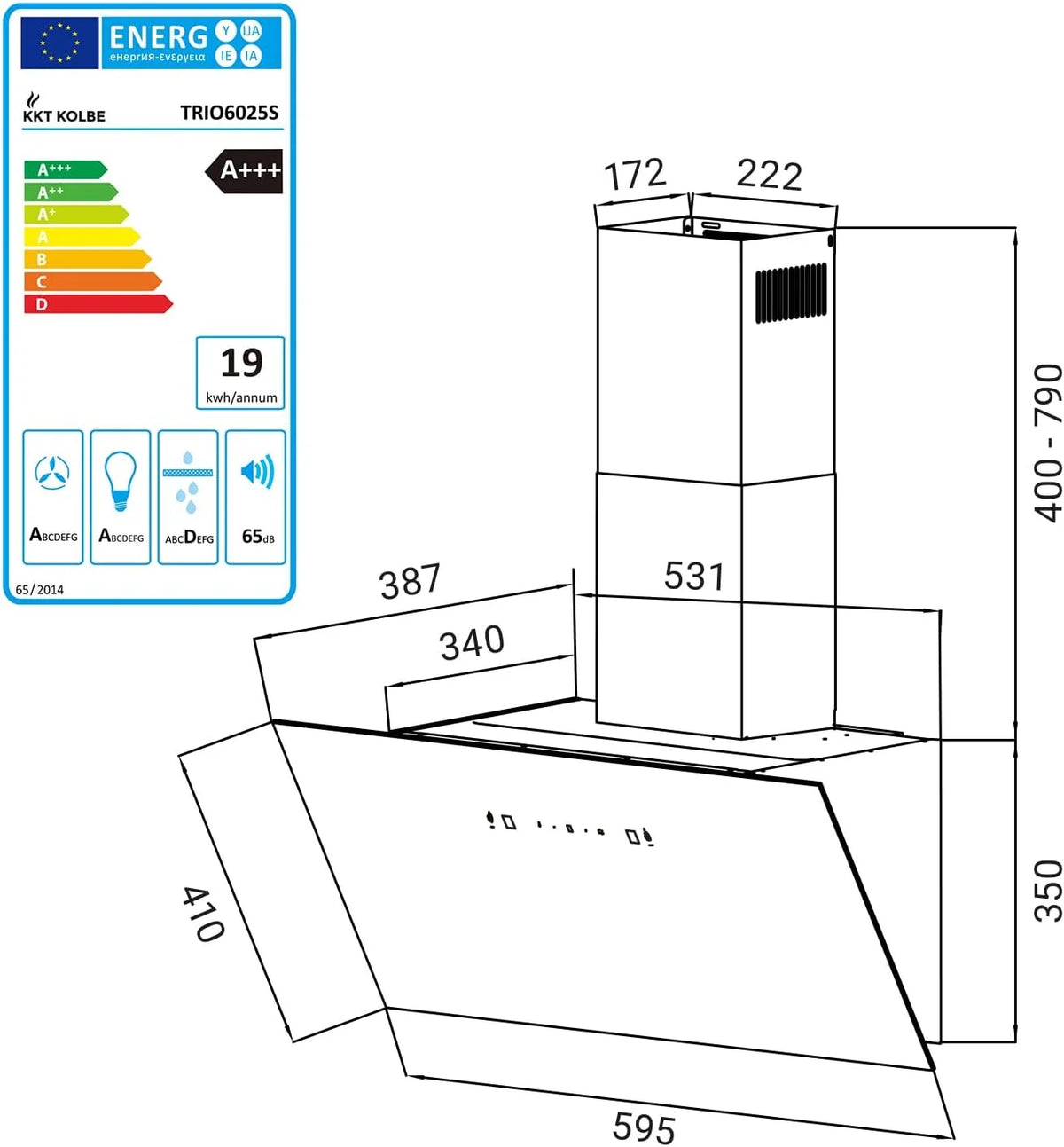 KKT KOLBE okap kuchenny 60 cm | obieg powietrza / powietrze wylotowe | 782 m³/h | okap ścienny bez wyspy | czarny | szkło | sterowanie gestami | sterowanie SensorTouch | oświetlenie LED | TRIO6025S