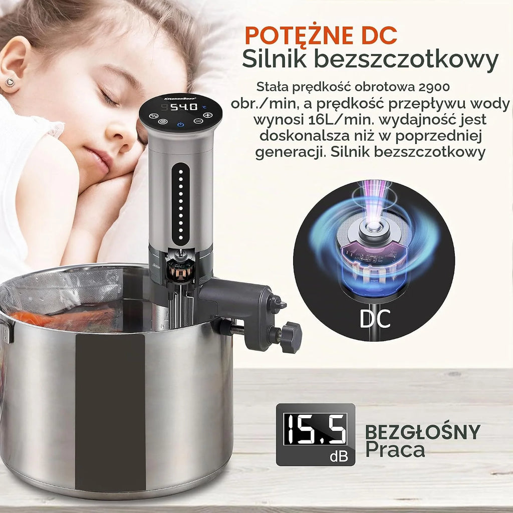 KitchenBoss Sous Vide Roner Gotowanie w niskiej temperaturze Wolnowar Profesjonalny cyrkulator termiczny IPX7 Wodoodporny, zegar z ekranem dotykowym, srebrny