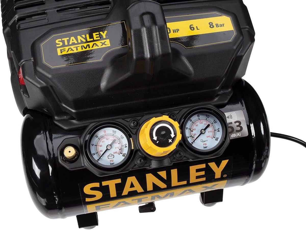 Stanley Fatmax Kompressor DST 101/8/6 FMXCM00 - Kompresor powietrza 8 bara - Cichy kompresor powietrza 59dB - Pojemność zbiornika 6 litrów - Kompresor zasilany akumulatorem 1450 obr./min