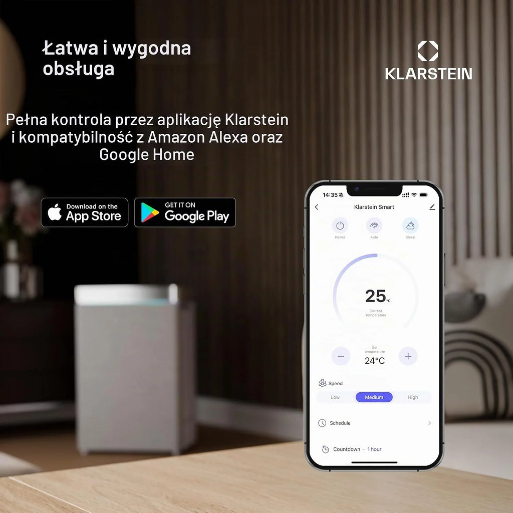 KLARSTEIN Inteligentny osuszacz, duże osuszacze powietrza do domu, cichy osuszacz powietrza o niskiej energii, aplikacja Wifi IoT, brytyjski osuszacz elektryczny, pojemność osuszania 40 l, do