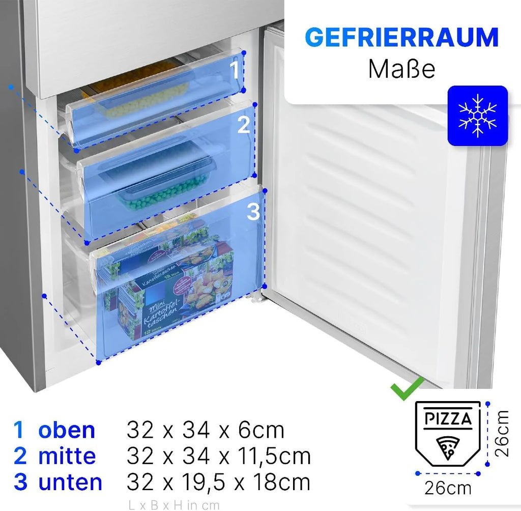 Bomann KG322-1-stal nierdzewna 175L Lodówka i zamrażarka, Pojemność netto 175 litrów, płynna regulacja temperatury, zawiasy drzwi po prawej stronie, wymienne, regulowane nóżki
