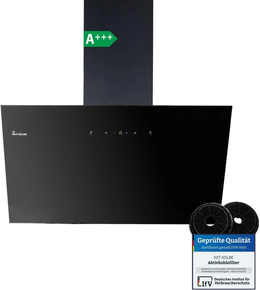 KKT KOLBE okap kuchenny 60 cm | obieg powietrza / powietrze wylotowe | 782 m³/h | okap ścienny bez wyspy | czarny | szkło | sterowanie gestami | sterowanie SensorTouch | oświetlenie LED | TRIO6025S