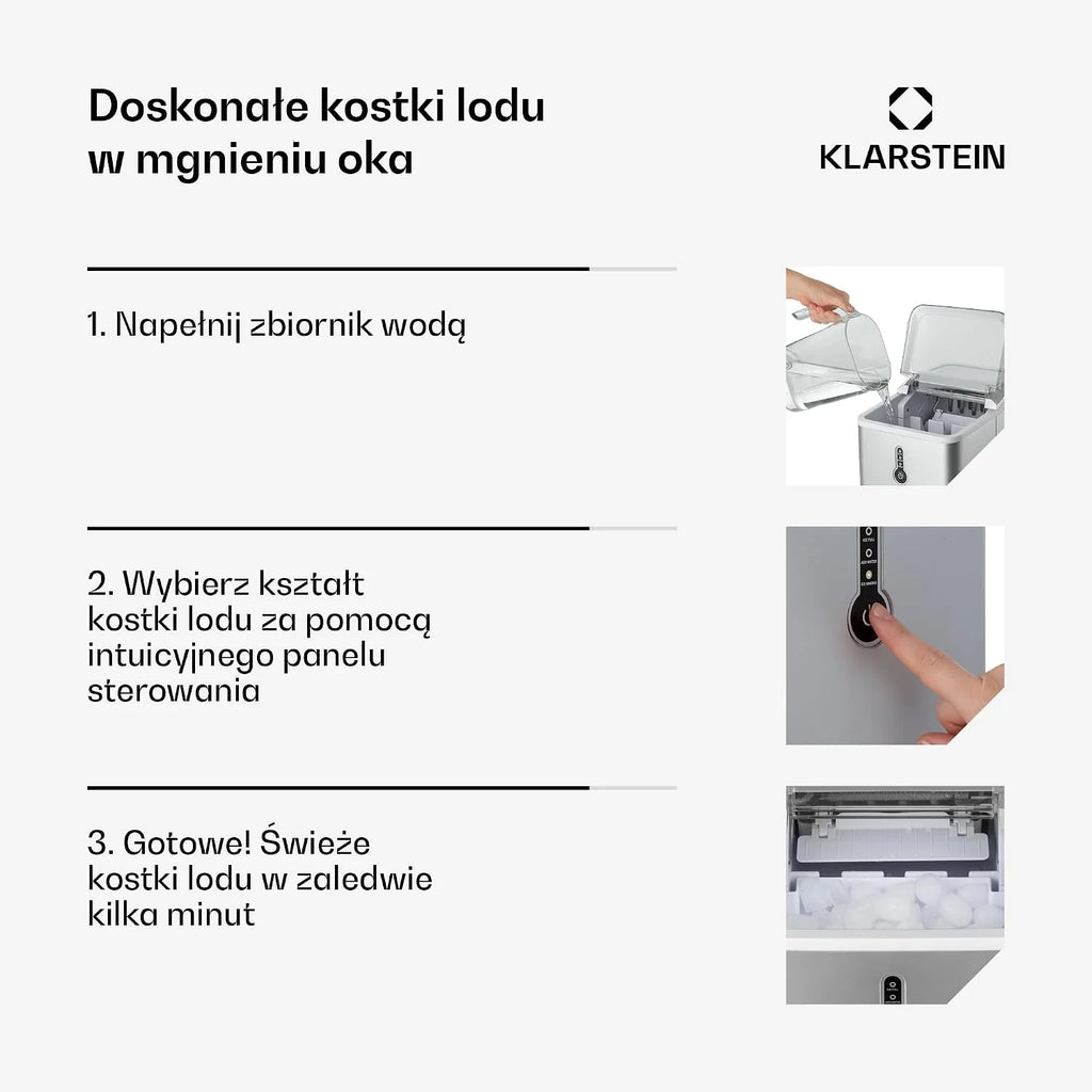 Klarstein Kostkarka do lodu Mała, 1,5L wytwornica lodu, Kostkarka do dużych kostek Szybka mini Łatwe czyszczenie, Wytwornica 12kg dziennie