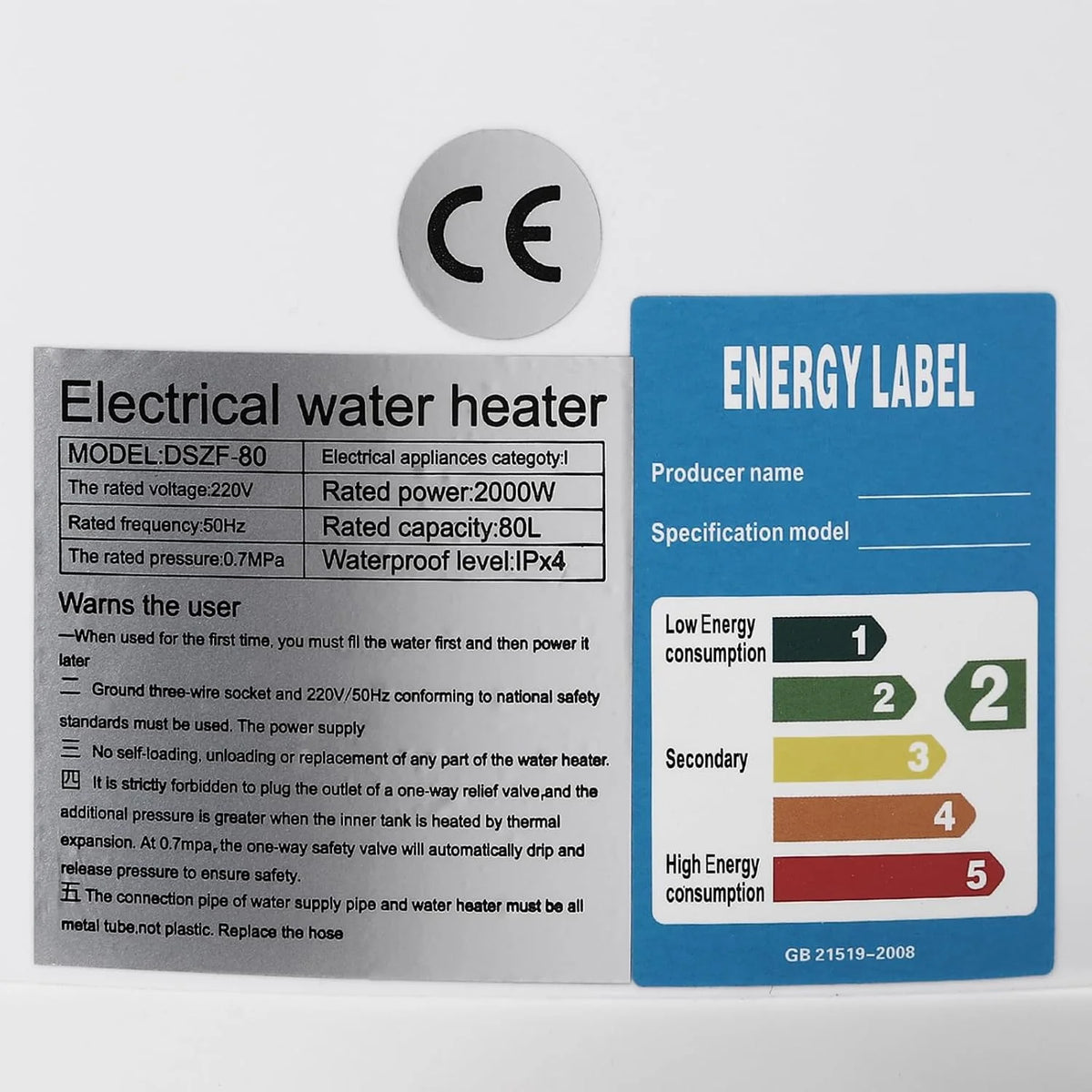 Elektryczny zbiornik na gorącą wodę ze stali nierdzewnej, elektryczny bojler, elektryczny podgrzewacz wody, zestaw łazienkowy, zawieszenie ścienne, emaliowany zbiornik wewnętrzny, podgrzewacz wody, 50