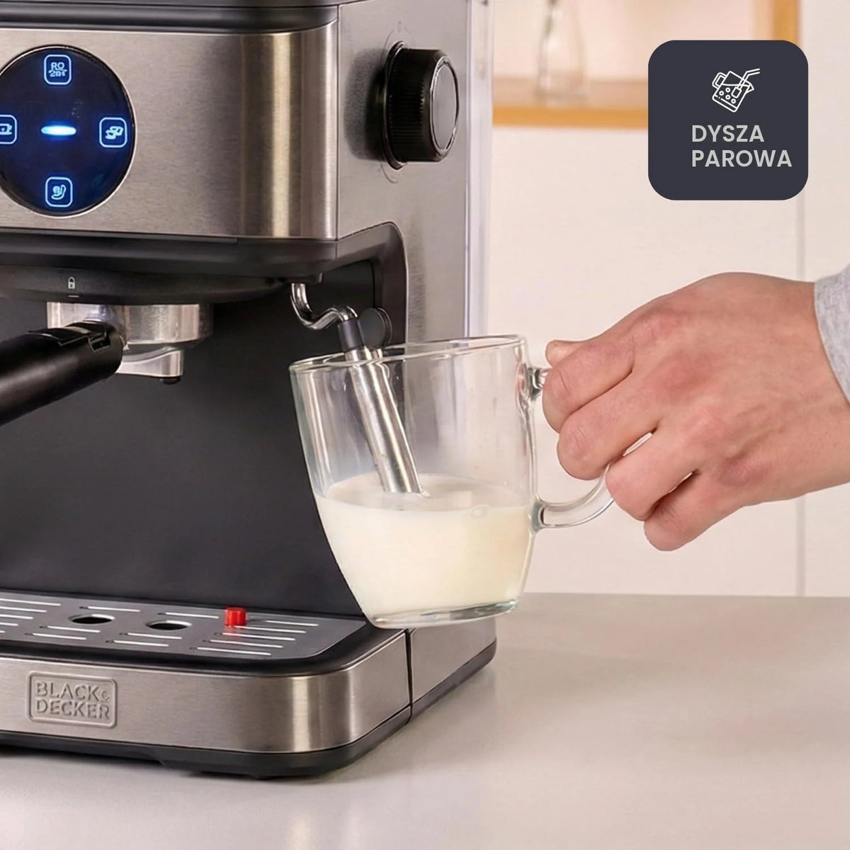 BLACK+DECKER BXCO850E - Ekspres do kawy espresso 850W, 20 barów, 2 filiżanki, funkcja pary, automatyczne wyłączanie, programowalna ilość, system ekstra kremowy, zbiornik 1,5 l, wykończenie