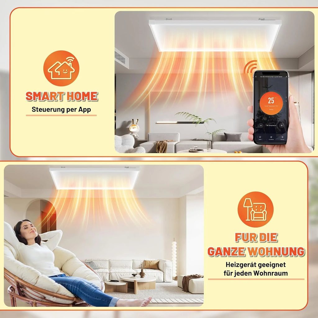 Ogrzewanie na podczerwień 770 W, oświetlenie sufitowe LED, WLAN