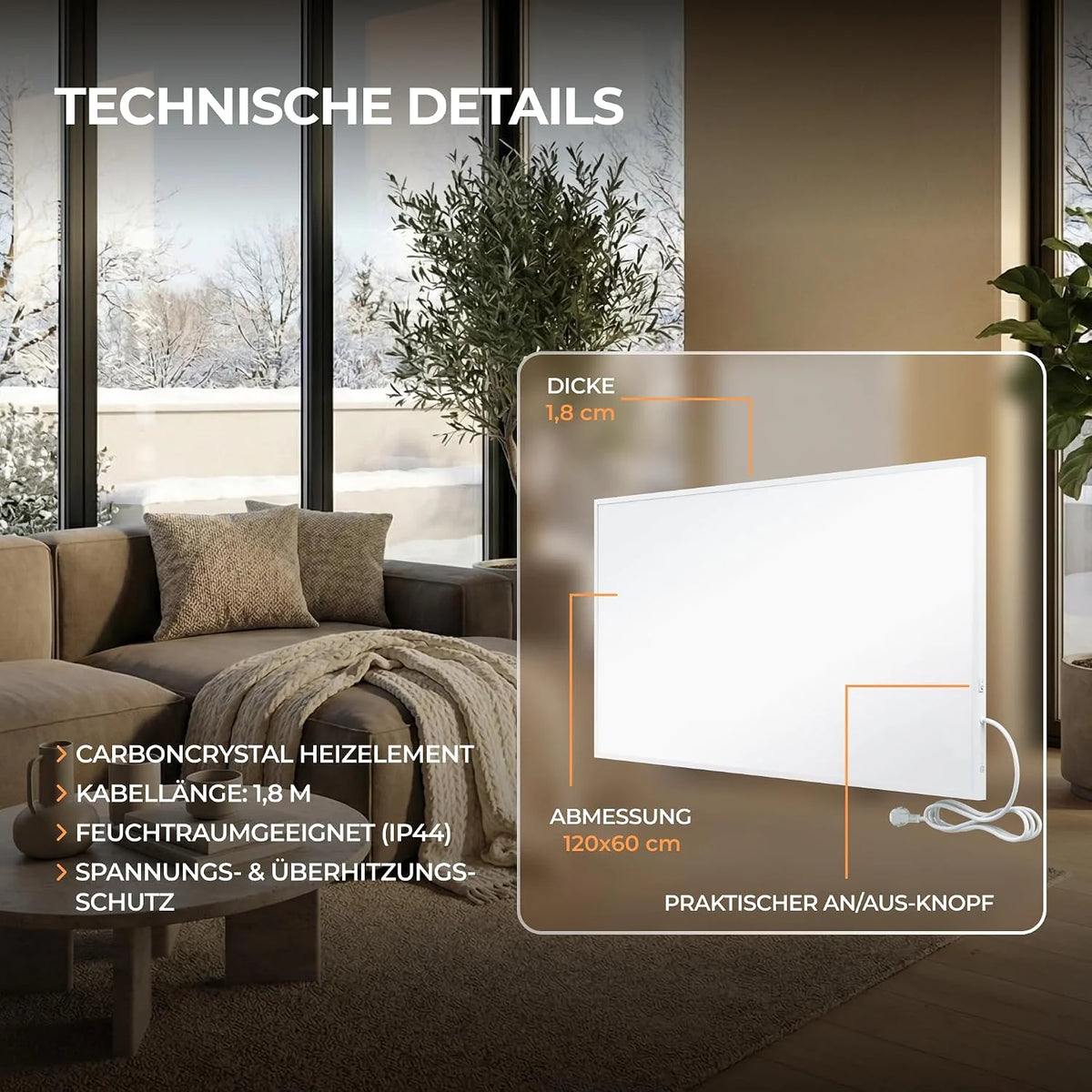 BRINGER Ogrzewanie na podczerwień - ogrzewanie elektryczne na podczerwień z ochroną przed przegrzaniem - element grzewczy CarbonCrystal - najnowsza technologia - termostat, WLAN, Smart Home