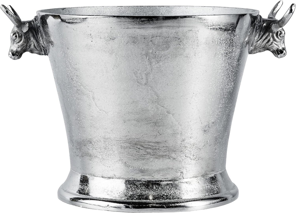 MichaelNoll Chłodziarka do szampana, głowa byka, chłodziarka do wina, butelek, szampana, aluminiowa chłodziarka do napojów, kolor srebrny – chłodziarka do szampana, wina i szampana – XL 39 cm