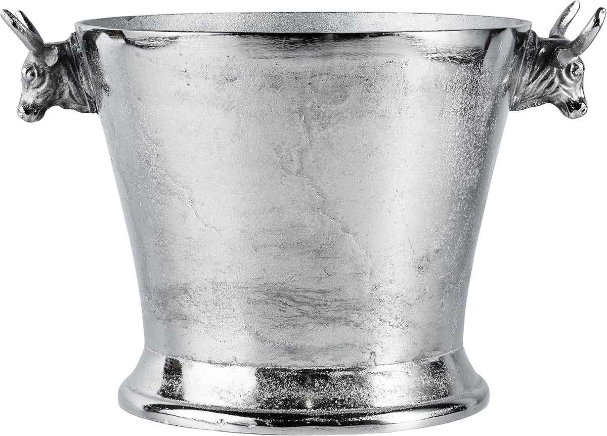 MichaelNoll Chłodziarka do szampana, głowa byka, chłodziarka do wina, butelek, szampana, aluminiowa chłodziarka do napojów, kolor srebrny – chłodziarka do szampana, wina i szampana – XL 39 cm