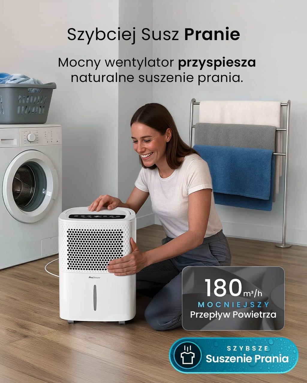 Pro Breeze Osuszacz Powietrza, Elektryczny Pochłaniacz Wilgoci Pleśni Kondensacji, Cichy Odwilżacz do Domu Łazienki Garażu Przyczepy Kempingowej, dla Dzieci Niemowląt, 24h Timer, Duży 1,8l Zbiornik