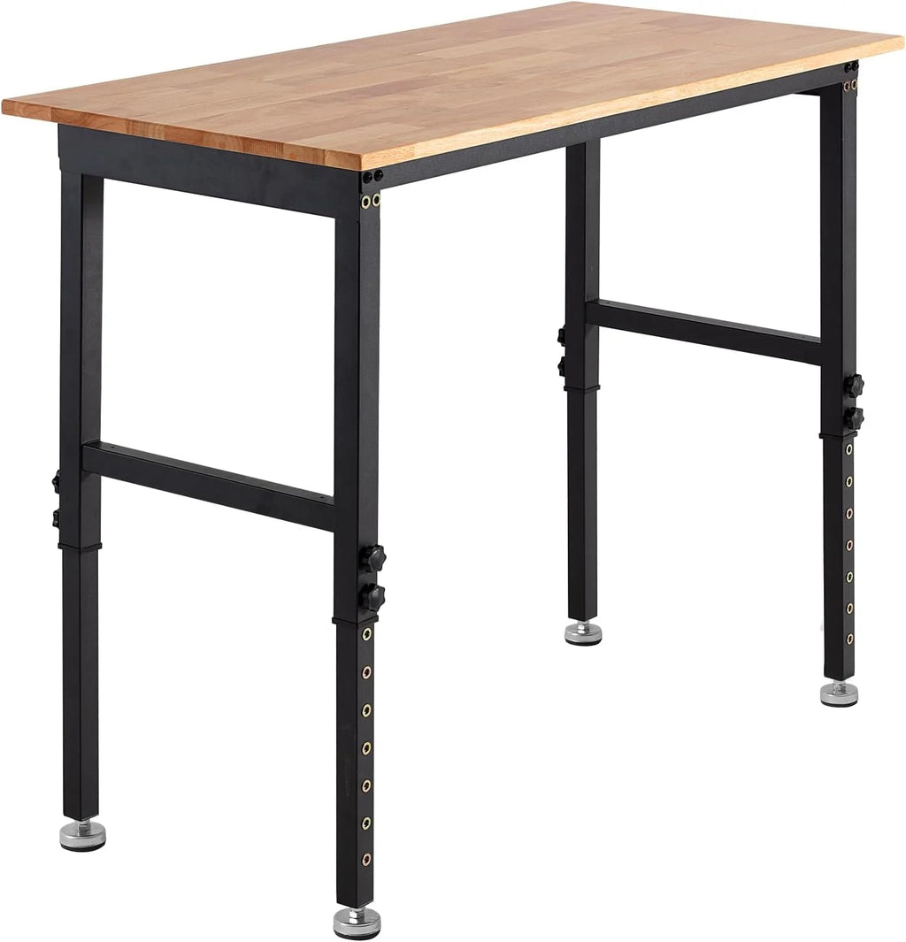 VEVOR Regulowany stół warsztatowy, nośność 680 kg, stół warsztatowy z drewna dębowego 122 x 61 cm, z regulacją wysokości 66-102 cm, drewniany stół roboczy