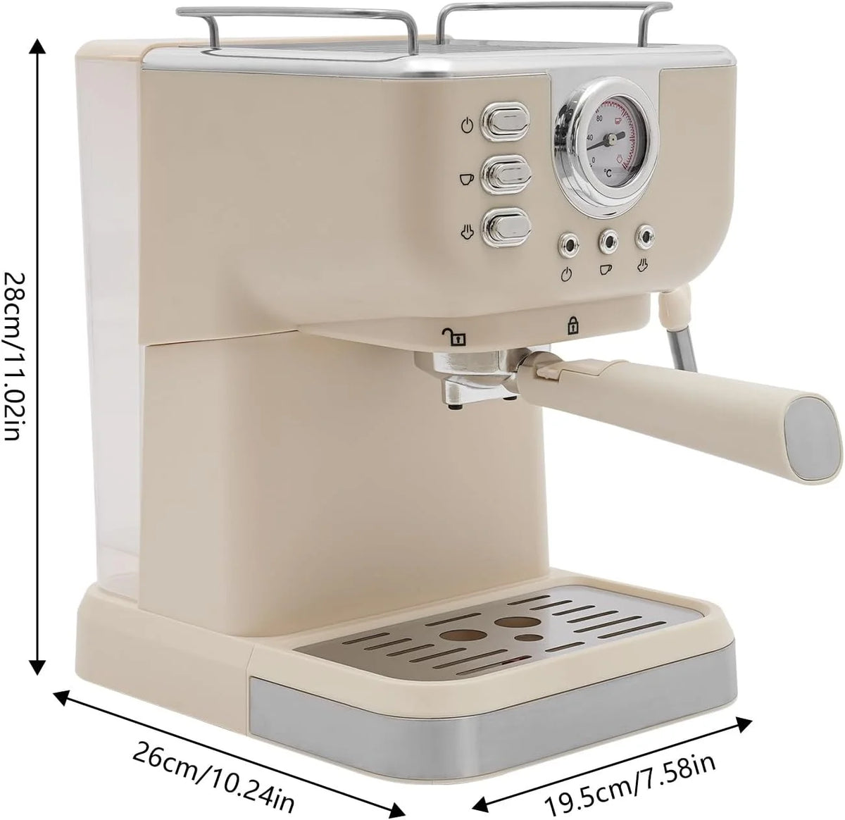 Ekspres do kawy ciśnieniowy, 1050W ekspresy do espresso, 20Bar ekspres do kawy, pojemność zbiornika na wodę 1,5L, zakres temperatur 92℃ ekspres do kawy Barista