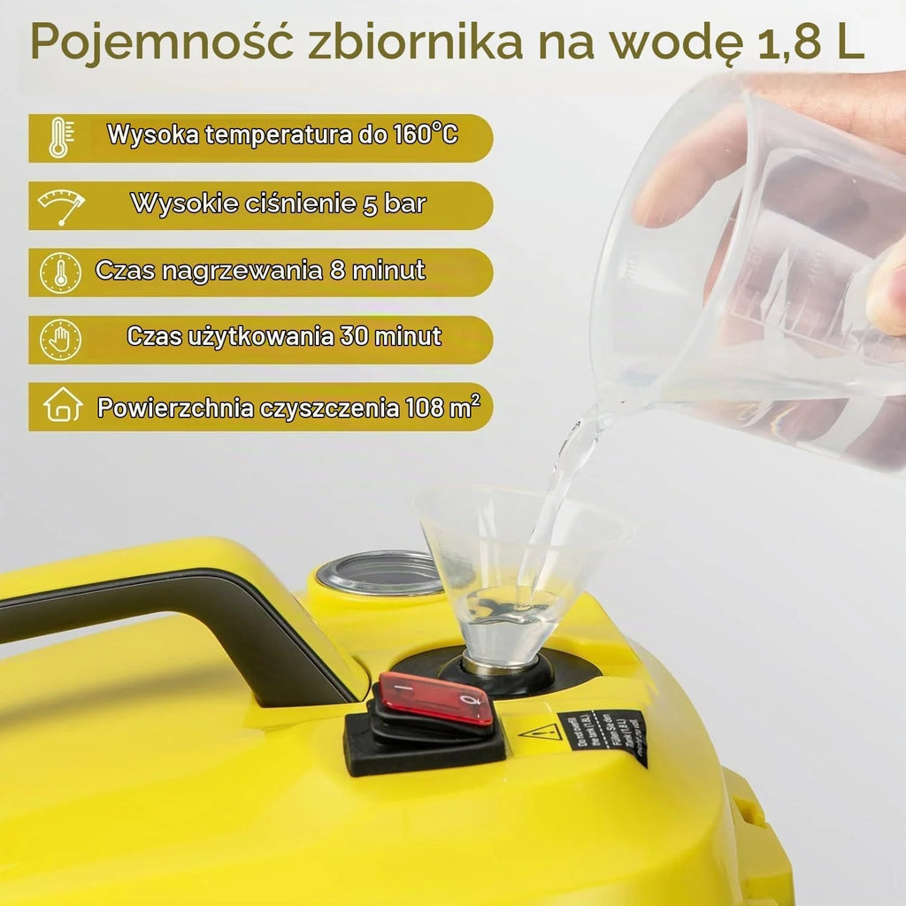 FANTASK Myjka parowa 2000 W z 13 akcesoriami, ciśnienie pary: maks. 5 bar, temperatura: do 160℃, wydajność powierzchniowa: 108 m², zbiornik: 1,8 l