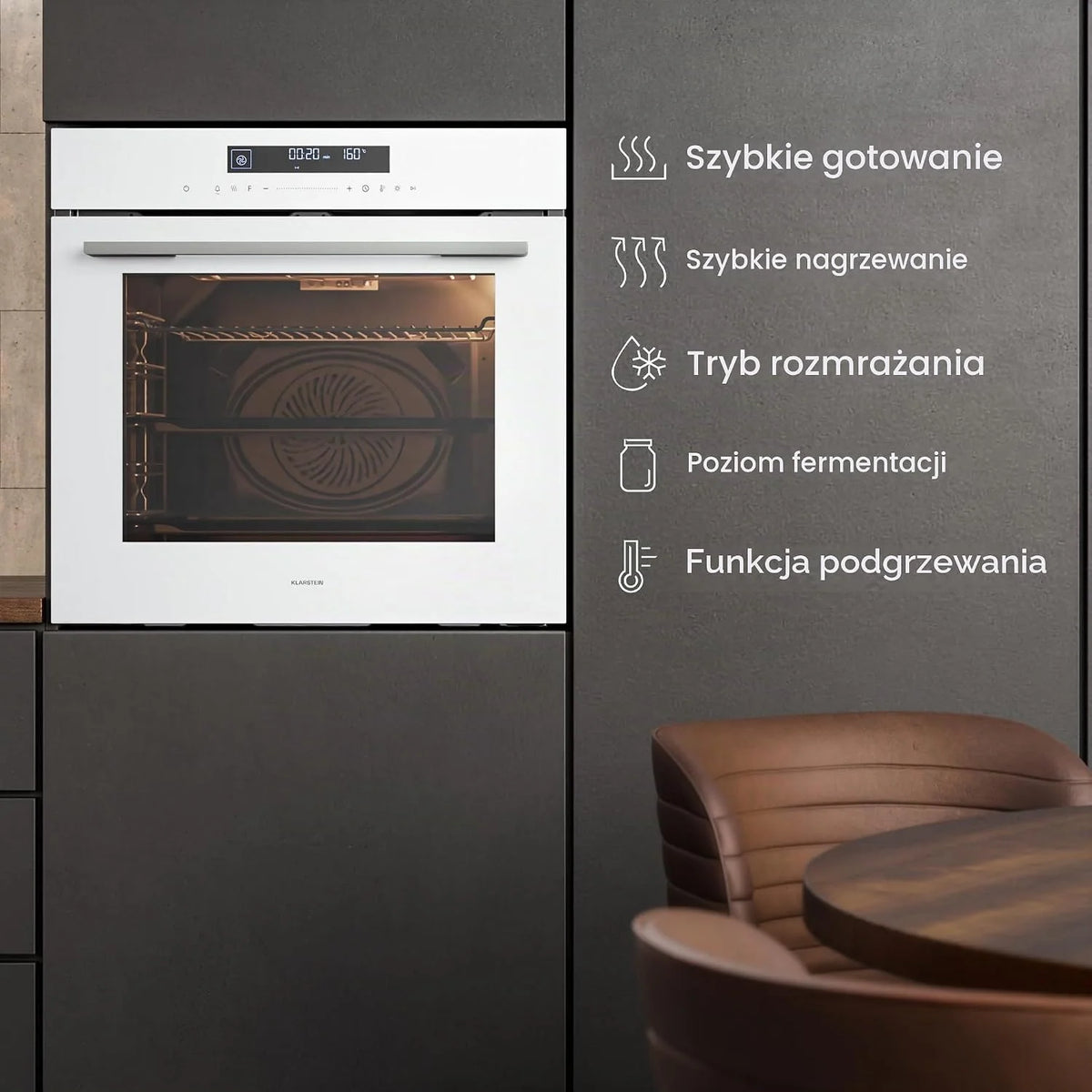 Klarstein Velaire piekarnik do zabudowy 60 cm – 74 l, 13 funkcji, efektywność energetyczna A+, obsługa dotykowa, timer, piekarnik, urządzenie do zabudowy, łatwy do czyszczenia, biały