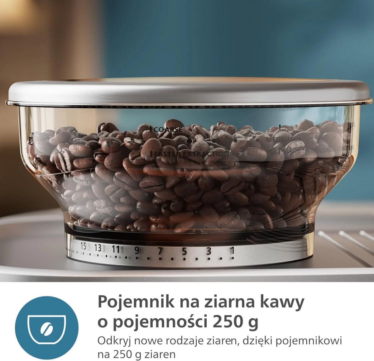 Półautomatyczny ekspres do kawy Philips Barista Brew - pojedyncze i podwójne espresso + przycisk Americano, pojemnik na kawę 250 g, skalibrowany tamper, metaliczny srebrny (PSA3218/01)