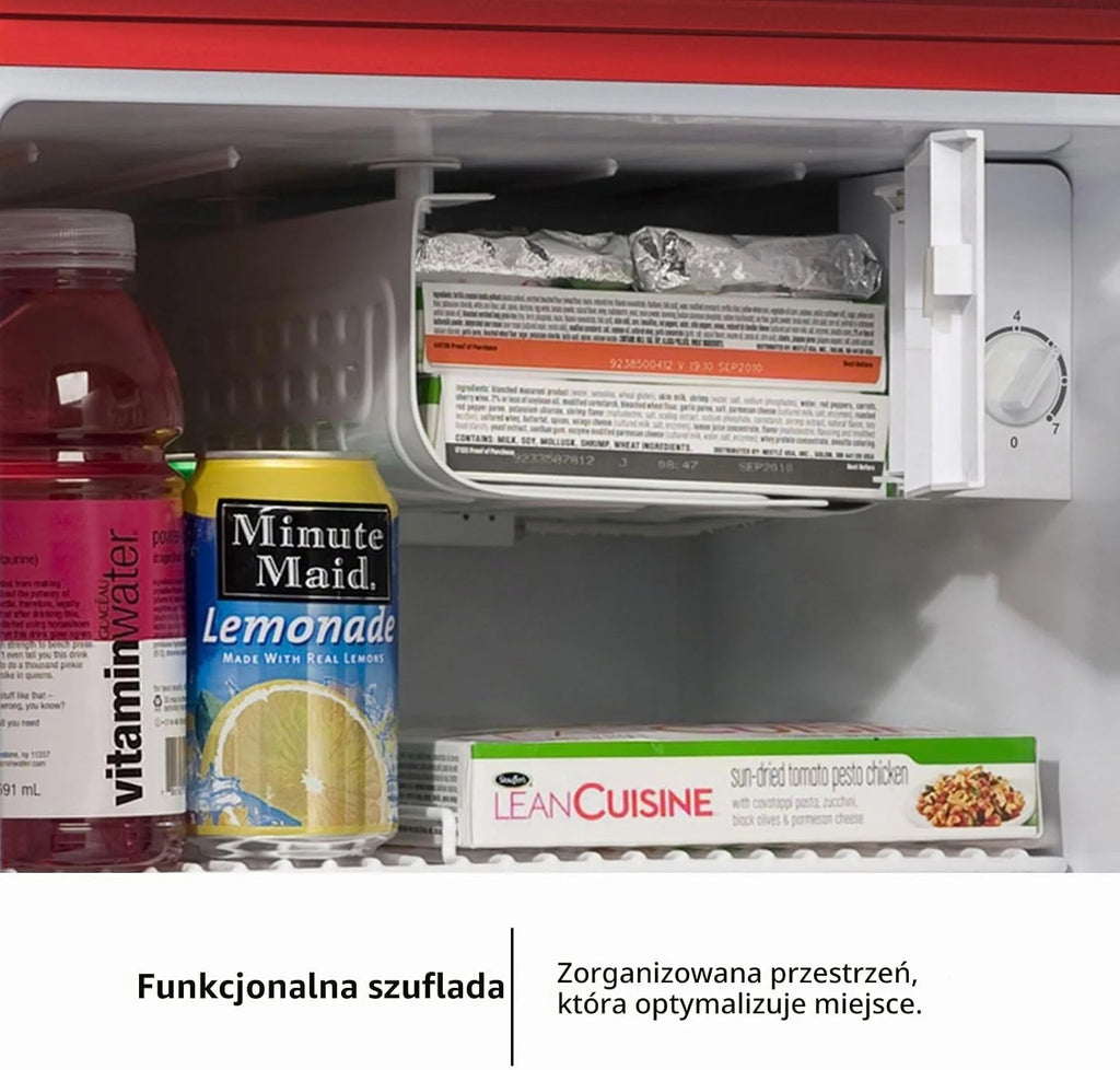 Corberó - lodówka retro statyczna | CF1PG45RR | 45L | 55 cm | oświetlenie wewnętrzne | nogi poziomujące | czerwony