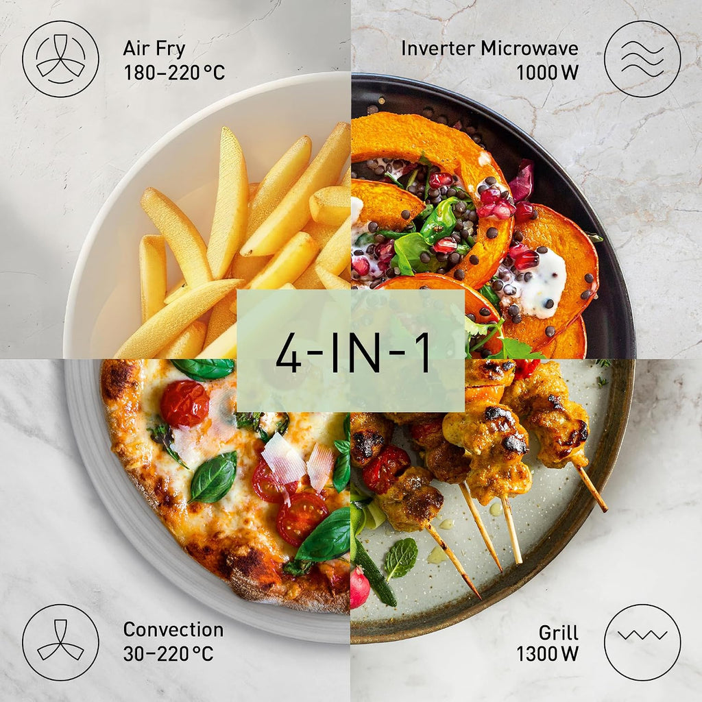 Panasonic NN-CT56RBEPG 27 l kuchenka mikrofalowa kombi 4 w 1 z Airfryer, inwerter 1000 W, 19 automatycznych programów, grill konwekcyjny, oszczędność miejsca, smukła konstrukcja, czarna
