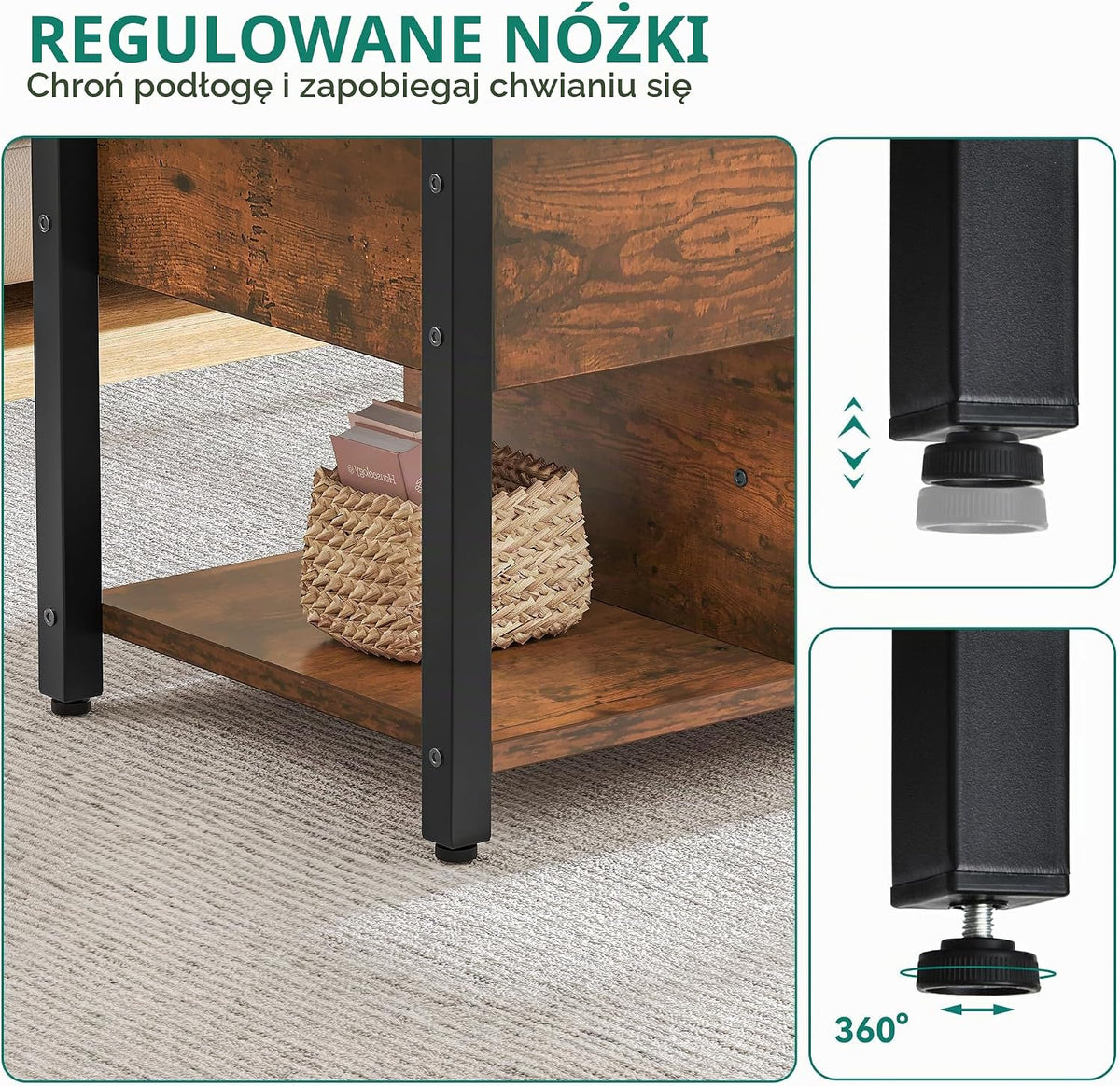 YITAHOME Stolik kawowy z szufladami, wielofunkcyjny podnoszony stolik kawowy 4 w 1, z miejscem do przechowywania i ukrytą przegródką, przekształca się w stół jadalny do salonu, rustykalny brązowy