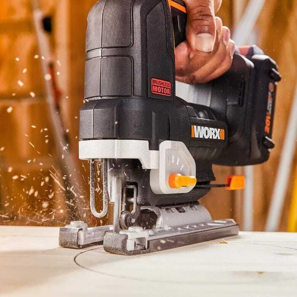 WORX Nitro WX542 akumulatorowa wyrzynarka wahadłowa 20 V, silnik bezszczotkowy, profesjonalna wyrzynarka z adapterem ssącym, idealna również do cięcia ukośnego, kompatybilna z PowerShare, z