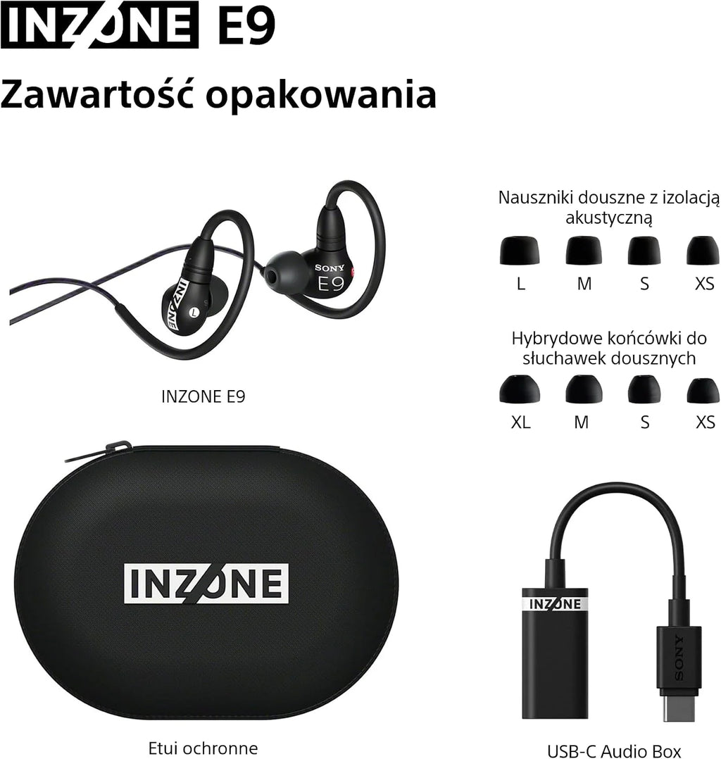 Sony INZONE E9 Słuchawki douszne gamingowe - dostrojone z Fnatic, lekkie, izolacja dźwięku, regulowany korektor, USB-C Audio Box, kabel 1,8 m, futerał, strumieniowanie z PC - czarne