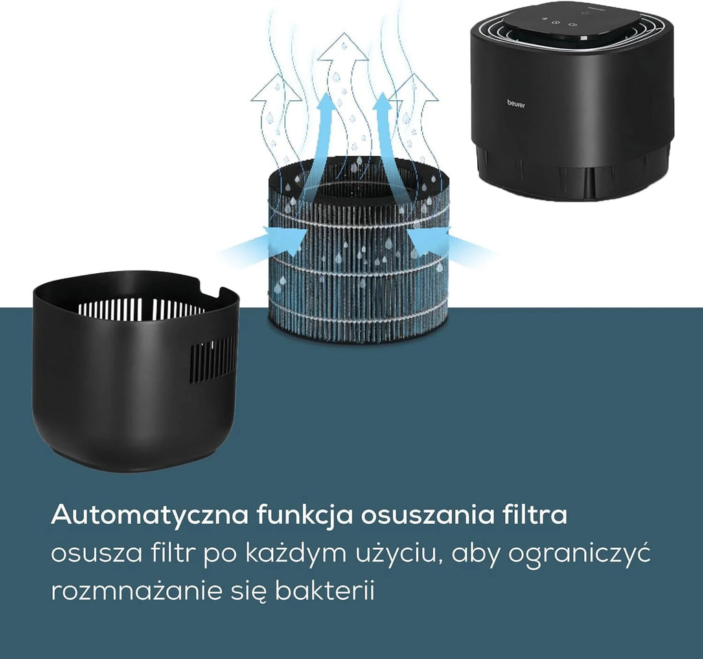 Beurer LB 200 Nawilżacz z energooszczędną technologią zimnego parowania, higieniczne stałe nawilżanie powietrza, z funkcją osuszania filtra, 3 poziomy nawilżania, do pomieszczeń o pow. do ok. 30m