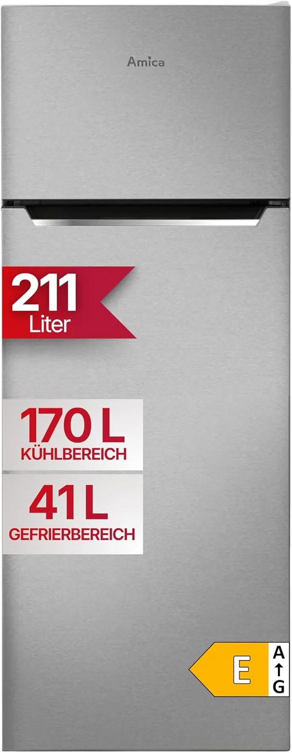 Amica DT 374 160 E lodówko-zamrażarka/wysokość 144 cm/pojemność użytkowa 211 l/wygląd stali szlachetnej