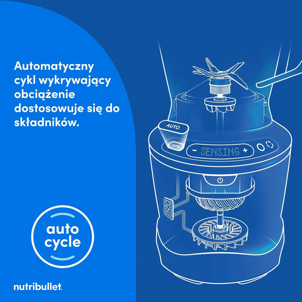 Nutribullet SmartSense Blender Combo NBF550DG z 5 zmiennymi prędkościami, funkcją pulsu, kubek 946 ml i 710 ml z uchwytem, inteligentny cykl automatyczny, pokrywa To-Go, 1500 W, czarny