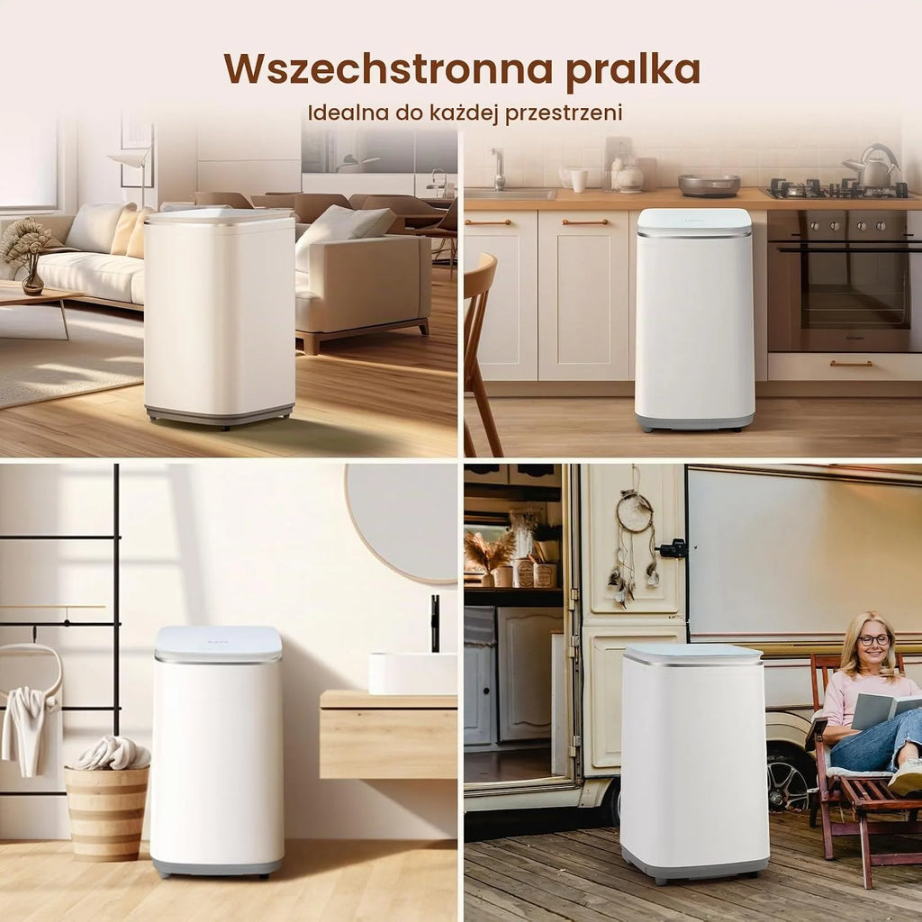 HAVA Mini pralka, pojemność 3 kg, mała pralka i wirówka, w pełni automatyczna, z 8 programami, funkcja prania na gorąco i pompa odpływowa, oszczędność miejsca w mieszkaniu, mieszkaniu i kamperze