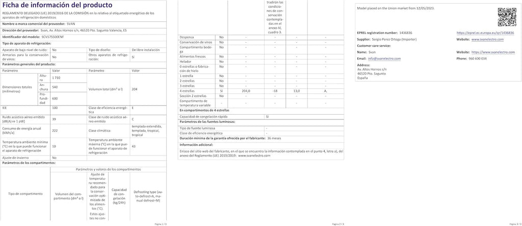 Svan SCV175500ENF biała zamrażarka pionowa. Pojemność 204 l, drzwi dwustronne, niski poziom dźwięku, klasa efektywności energetycznej E
