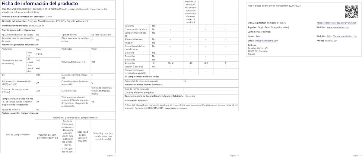 Svan SCV175500ENF biała zamrażarka pionowa. Pojemność 204 l, drzwi dwustronne, niski poziom dźwięku, klasa efektywności energetycznej E